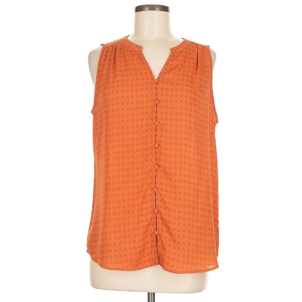 Carolina Belle Orange Patterned V-Neck Blouse - Size L